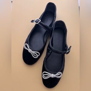 SCHUTZ Clarissa Lace black velvet ballet flats diamond bow sz 10